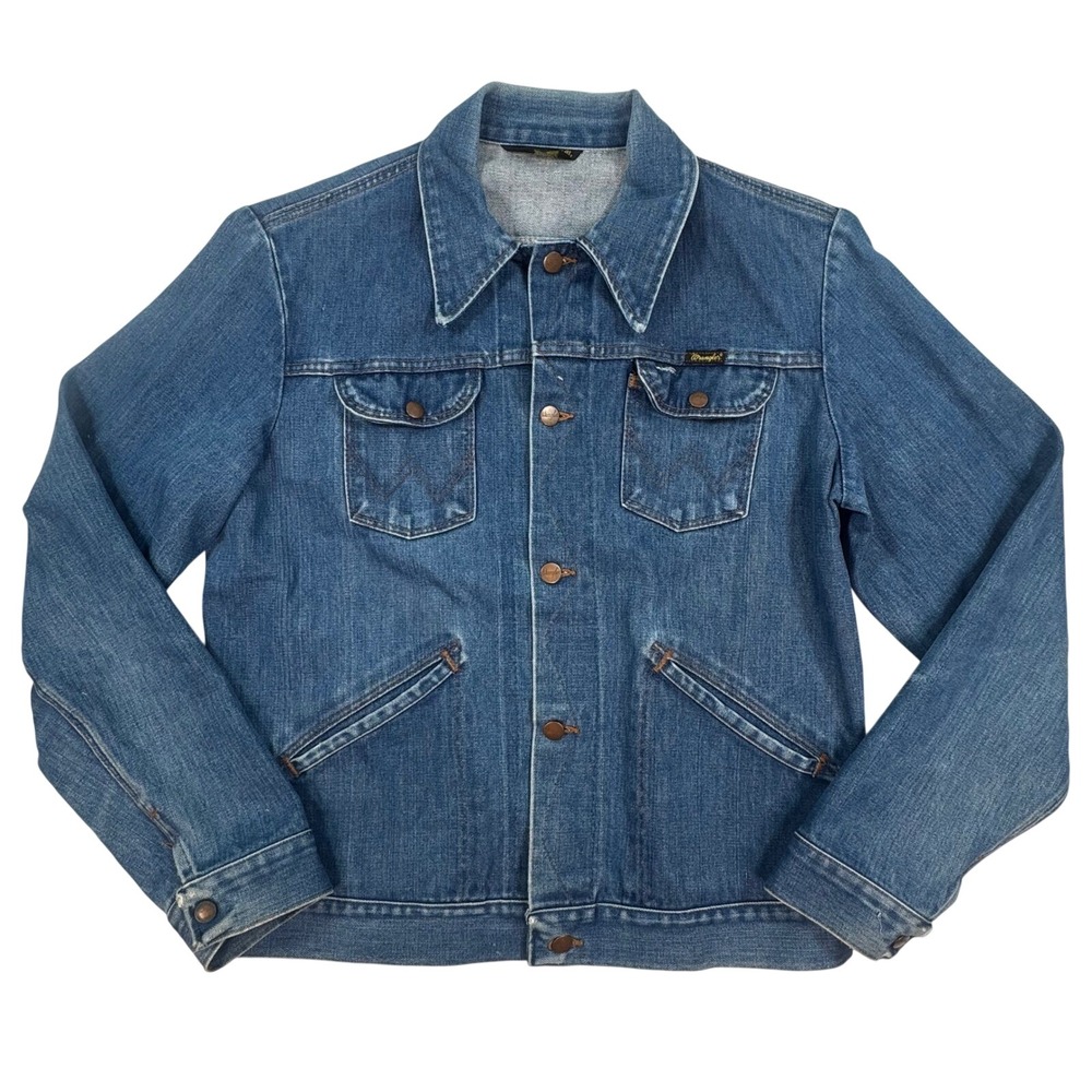 Vintage 70s Wrangler No-Fault Denims Trucker Jacket Made in USA Blue Denim Large